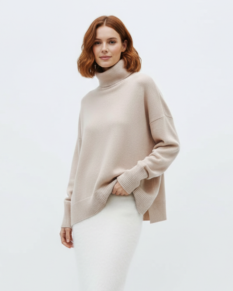 Clara Oversized Turtleneck Sweater for Women – Warm Merino Wool Blend Vintage Style