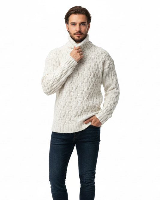 Kenzo Cortese Men's Cable Knit Sweater – Warm High Neck in Mixed Wool for Autumn & Winter