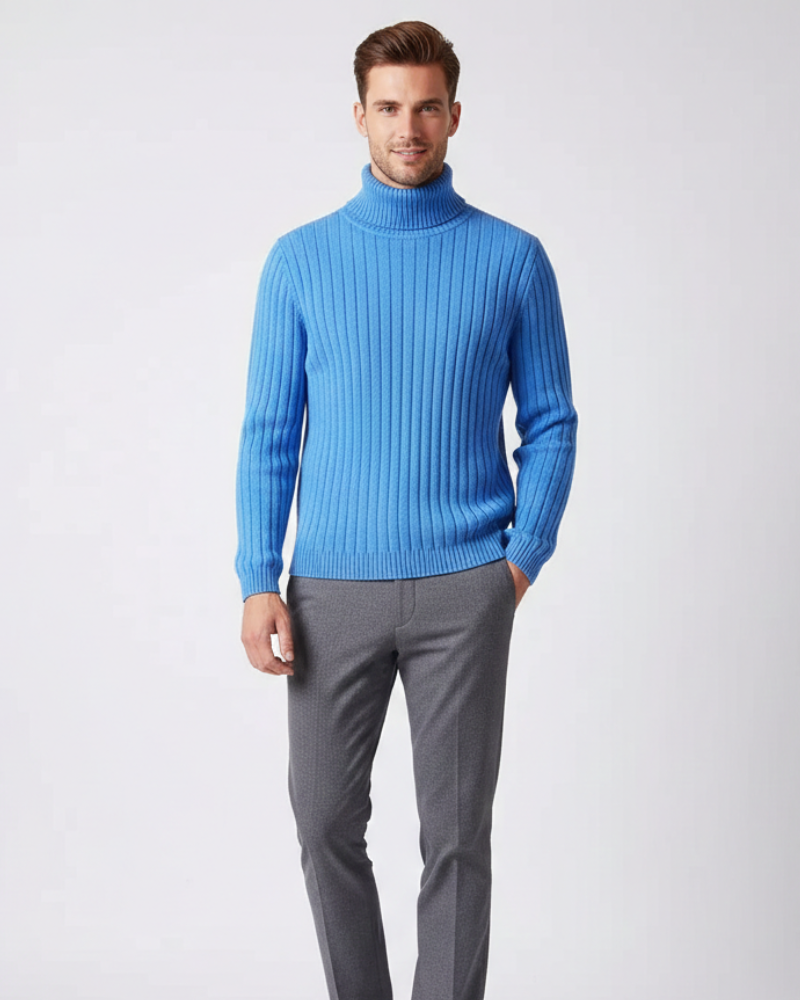 James Men's Roll Neck Sweater – Comfortable, Warm & Elegant Ribbed Knit