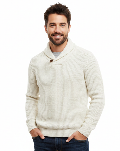 Luther Men's Sweater – Cable Knit with Shawl Collar & Modern Relaxed Fit