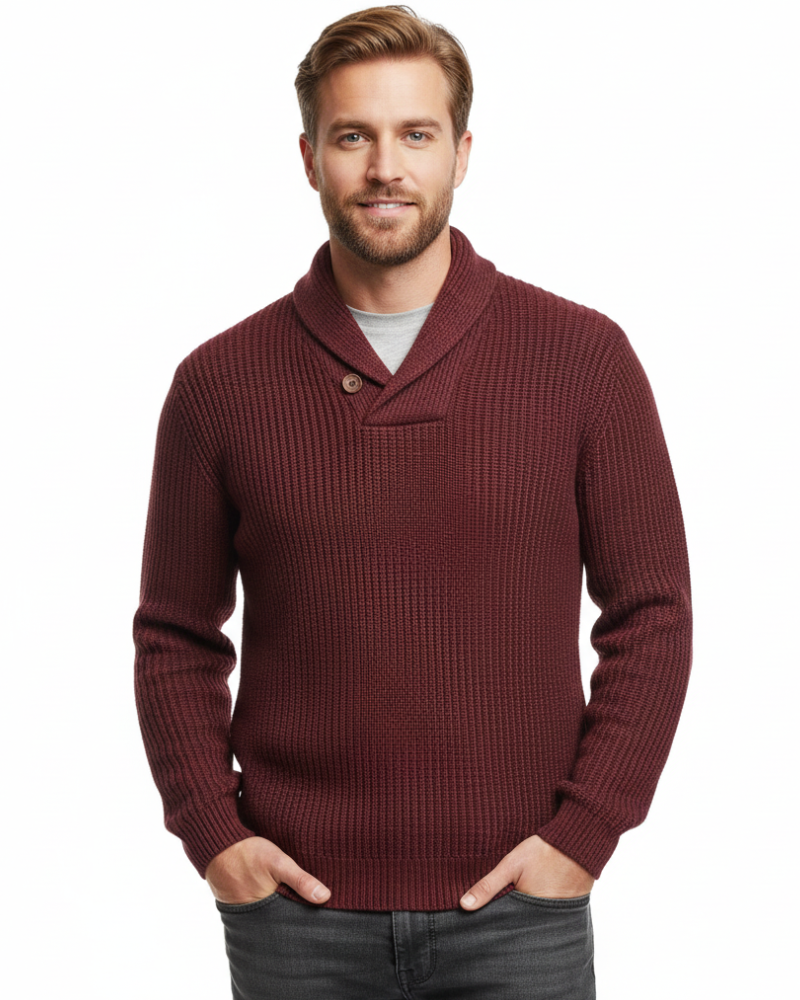 Luther Men's Sweater – Cable Knit with Shawl Collar & Modern Relaxed Fit