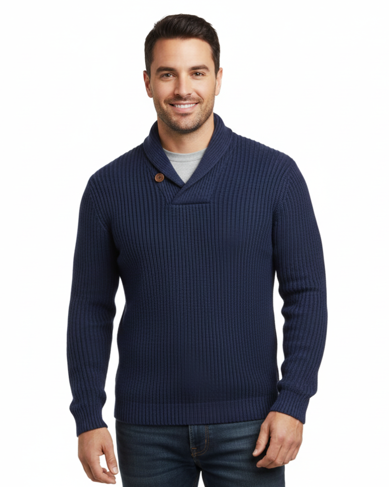 Luther Men's Sweater – Cable Knit with Shawl Collar & Modern Relaxed Fit