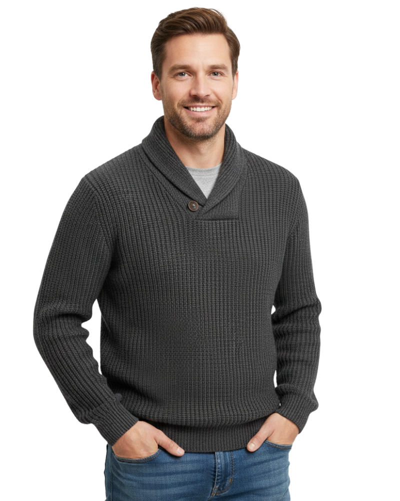 Luther Men's Sweater – Cable Knit with Shawl Collar & Modern Relaxed Fit