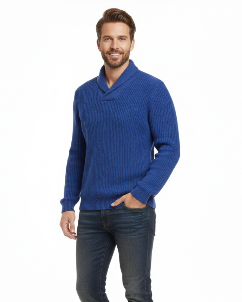 Luther Men's Sweater – Cable Knit with Shawl Collar & Modern Relaxed Fit