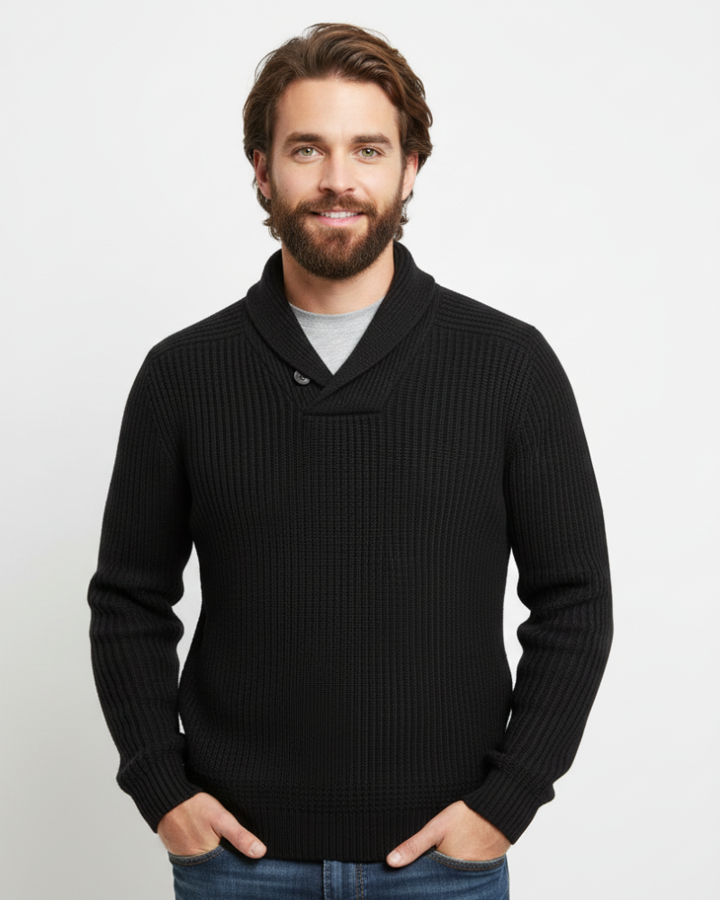 Luther Men's Sweater – Cable Knit with Shawl Collar & Modern Relaxed Fit