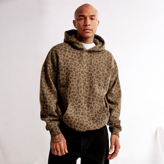 Andrew Men's Hooded Sweatshirt – Relaxed Fit & Modern Leopard Pattern