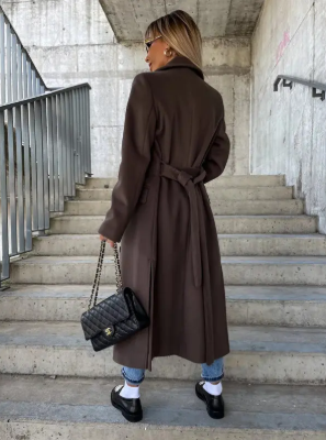 Women's belted winter coat with a sophisticated trench-inspired silhouette