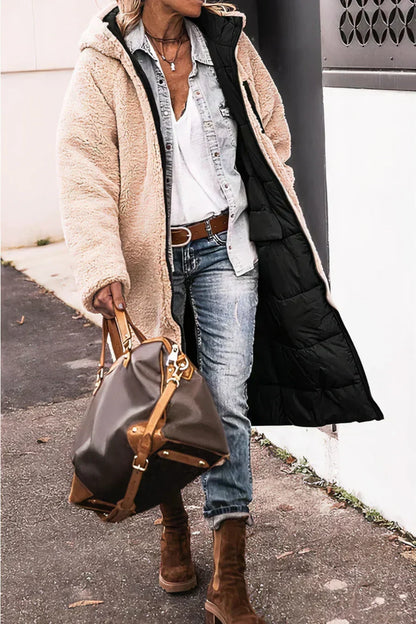 Warm reversible winter coat designed with an elegant feminine silhouette