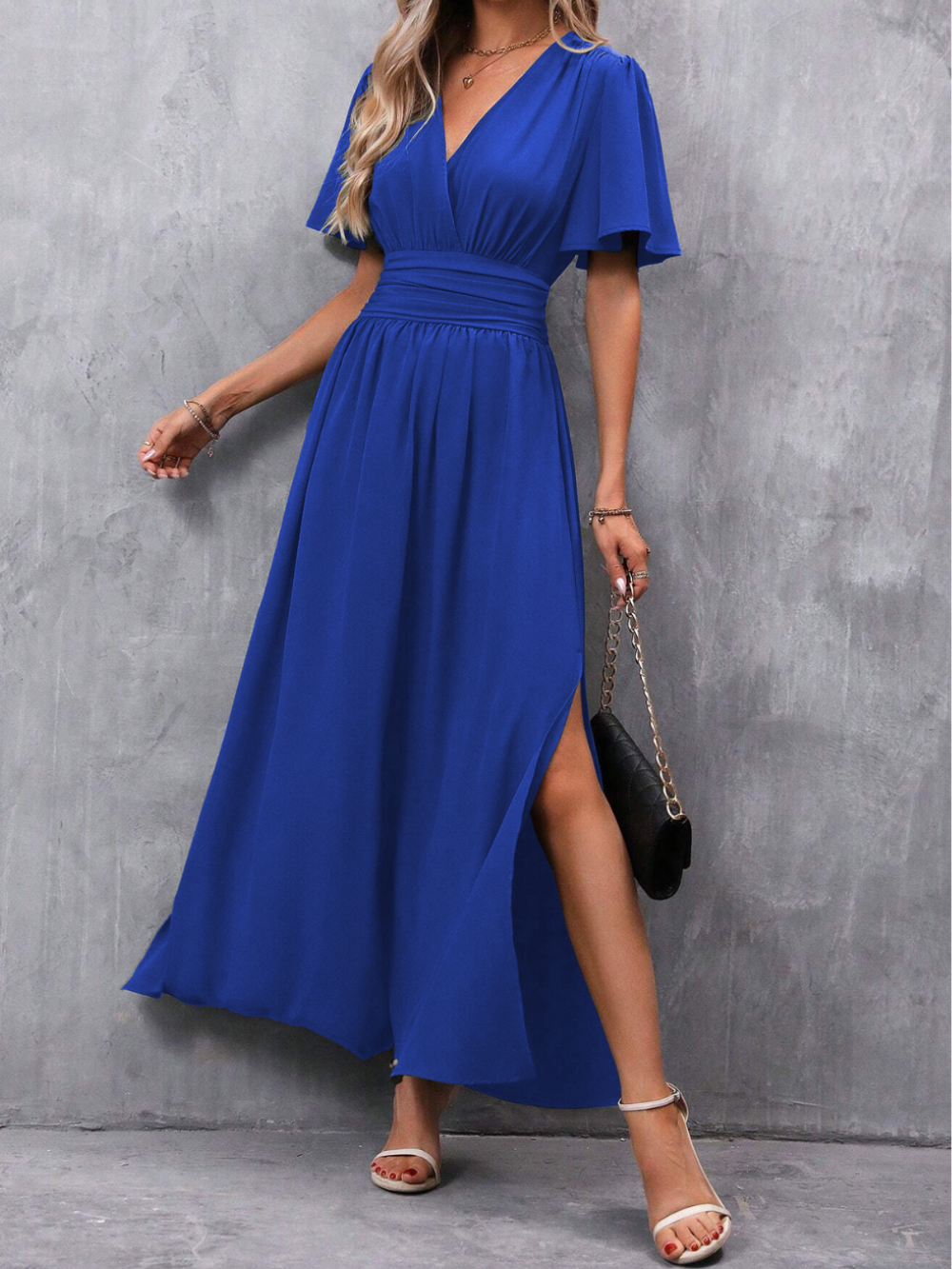 Eliza Long Dress for Women – Elegant Dress with Belt and Flowing Skirt for Luxury Occasions