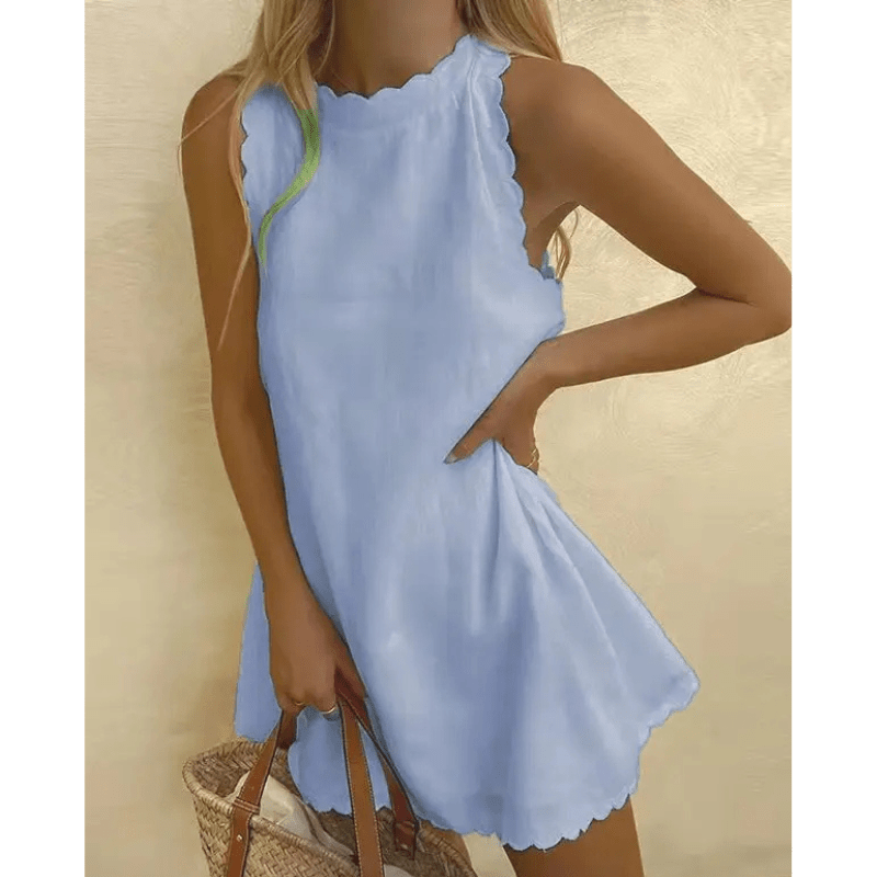 Tosca Robe Midi Femme – Robe d’Été Légère avec Bordure Festonnée Élégante et Design Sans Manches