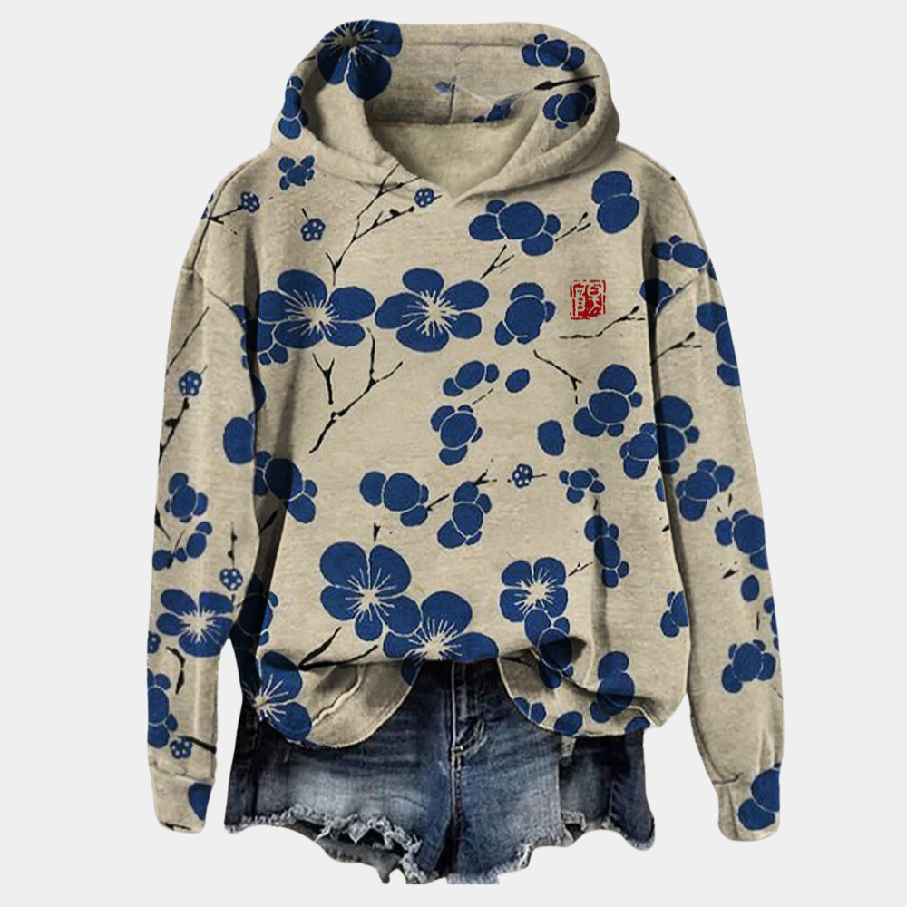 Kaori Floral Hooded Sweatshirt for Women – Soft Cotton Blend, Relaxed Fit & Breathable Comfort