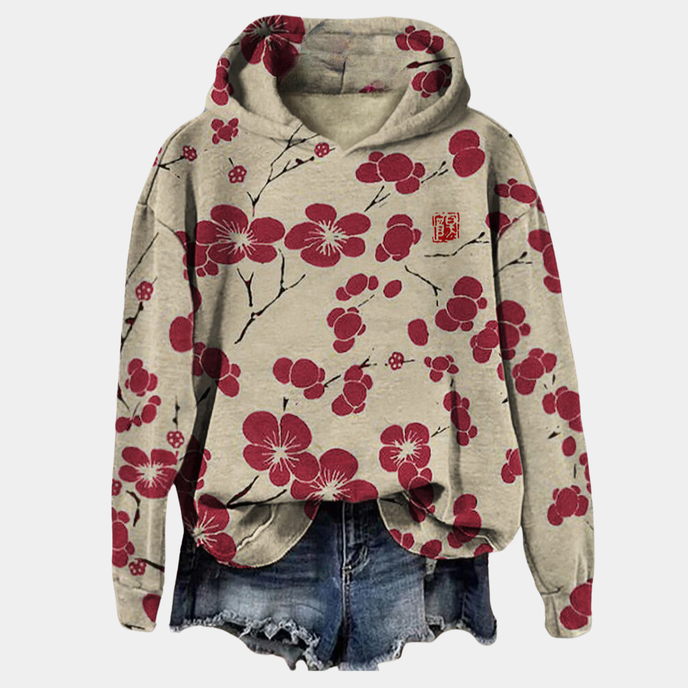 Kaori Floral Hooded Sweatshirt for Women – Soft Cotton Blend, Relaxed Fit & Breathable Comfort