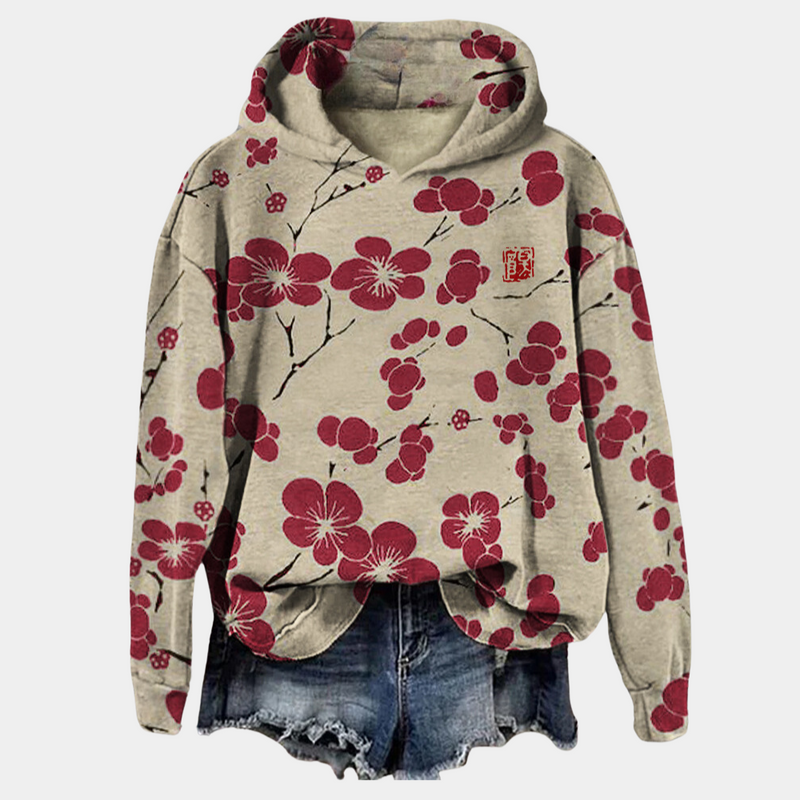 Kaori Floral Hooded Sweatshirt for Women – Soft Cotton Blend, Relaxed Fit & Breathable Comfort