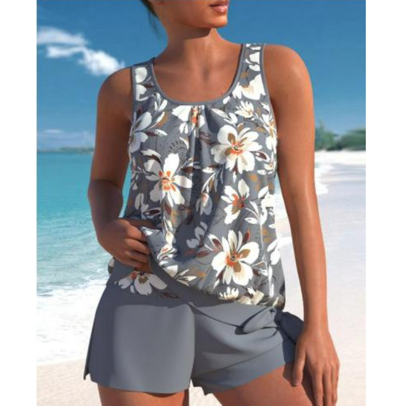 Adalina Women's Tankini – Floral Print Swimsuit with Shorts & Comfortable Sleeveless Cut