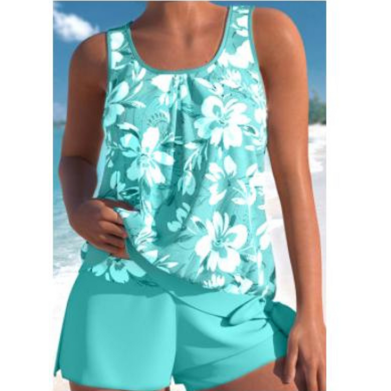 Adalina Women's Tankini – Floral Print Swimsuit with Shorts & Comfortable Sleeveless Cut
