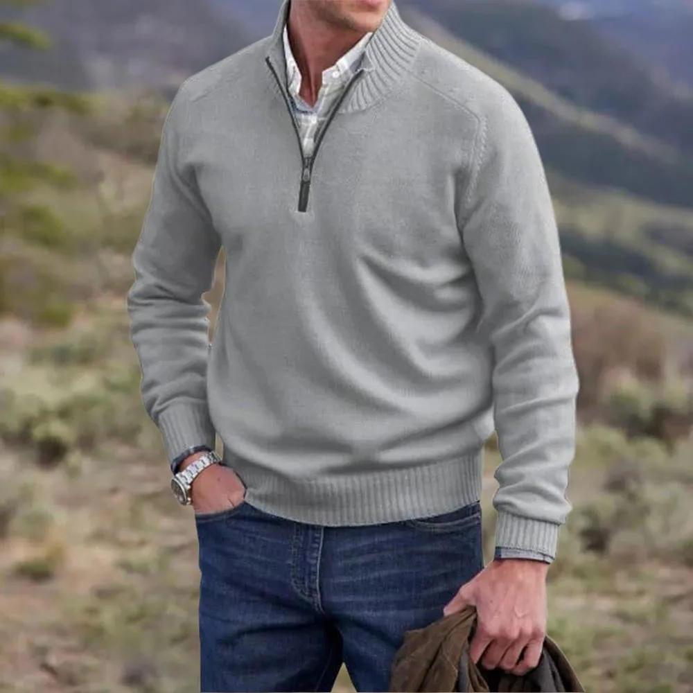 Adrian Pull Zippé Homme en Cachemire – Maille Légère et Respirante avec Col Montant Élégant