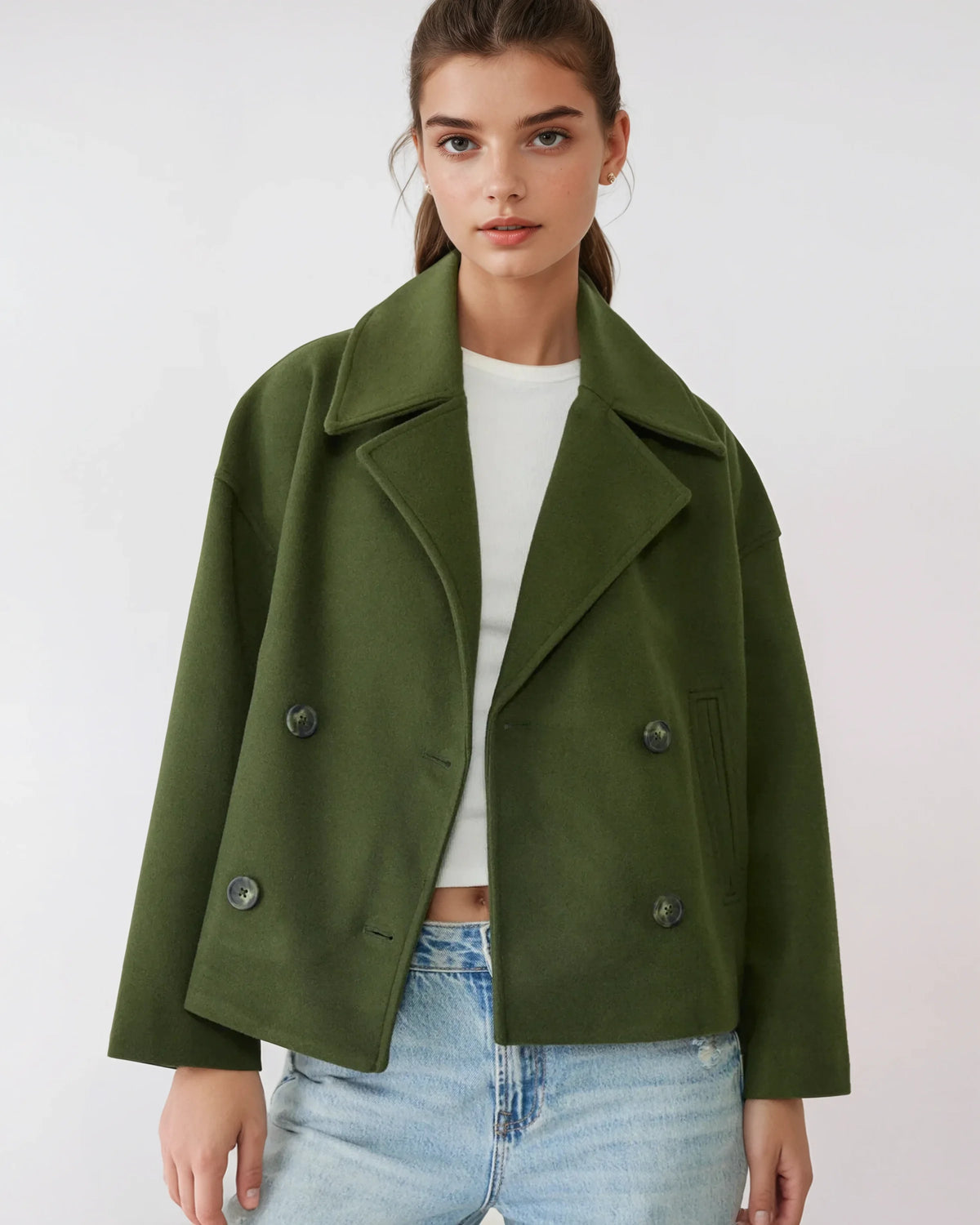 Vanessa women's short winter coat - green front view