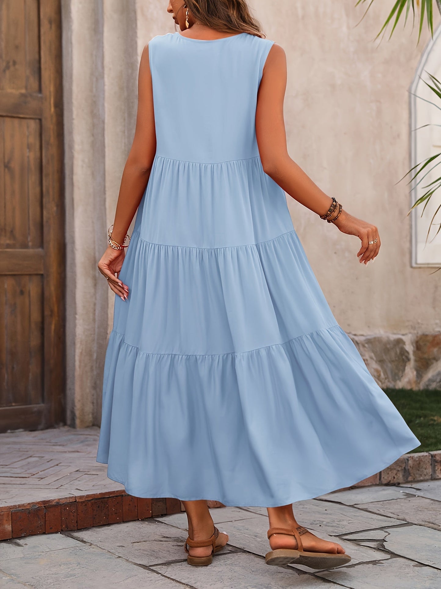 Robe Vellaria – Robe Longue d’Été Sans Manche Fluide à Volants pour Femme Chic