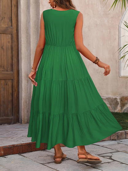 Robe Vellaria – Robe Longue d’Été Sans Manche Fluide à Volants pour Femme Chic