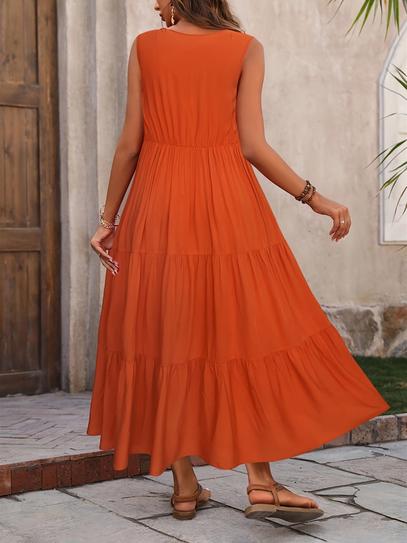 Robe Vellaria – Robe Longue d’Été Sans Manche Fluide à Volants pour Femme Chic
