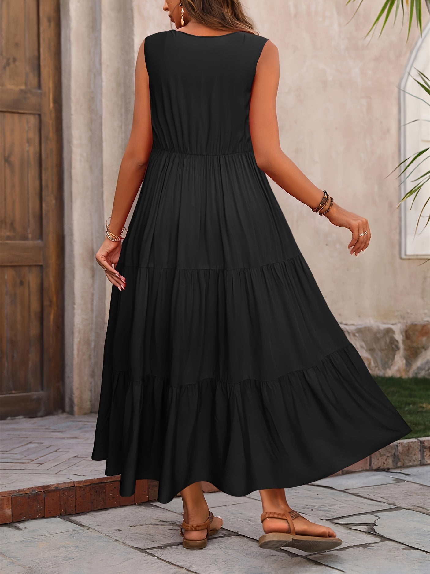 Robe Vellaria – Robe Longue d’Été Sans Manche Fluide à Volants pour Femme Chic
