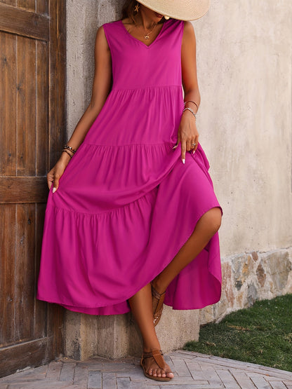 Robe Vellaria – Robe Longue d’Été Sans Manche Fluide à Volants pour Femme Chic