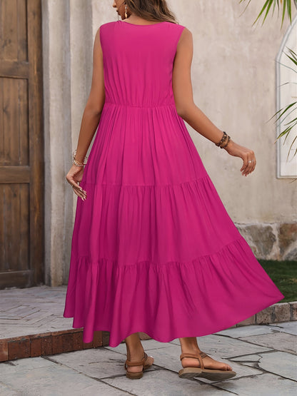 Robe Vellaria – Robe Longue d’Été Sans Manche Fluide à Volants pour Femme Chic