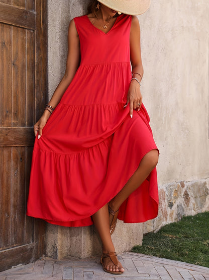 Robe Vellaria – Robe Longue d’Été Sans Manche Fluide à Volants pour Femme Chic