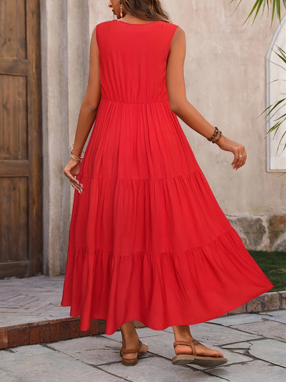 Robe Vellaria – Robe Longue d’Été Sans Manche Fluide à Volants pour Femme Chic