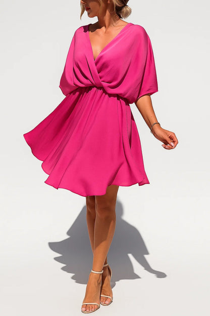 Aleena Robe Courte en Chiffon – Élégante Robe à Décolleté en V avec Nœud et Design Léger