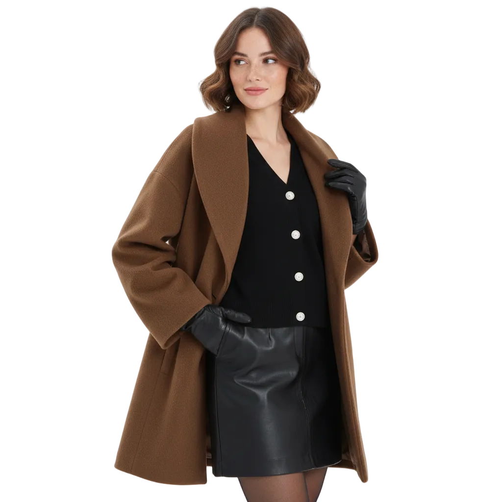 Vicky Oversized Coat for Women – Long Elegant Jacket with Wide Lapels & Fluid Cut