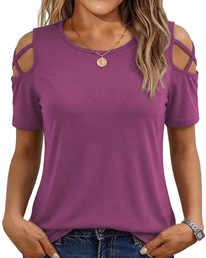 Vina Women's Top – Off-Shoulder T-Shirt, Flowing High-Low Cut & Trendy Summer Style