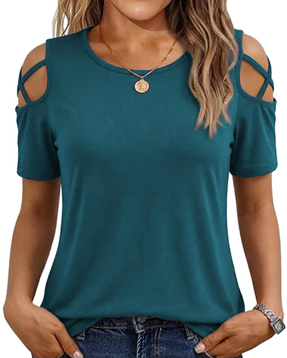 Vina Women's Top – Off-Shoulder T-Shirt, Flowing High-Low Cut & Trendy Summer Style