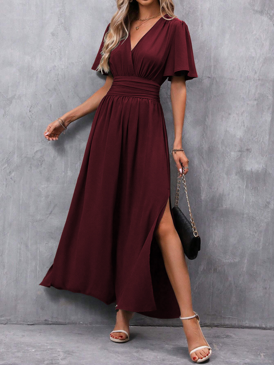 Eliza Long Dress for Women – Elegant Dress with Belt and Flowing Skirt for Luxury Occasions