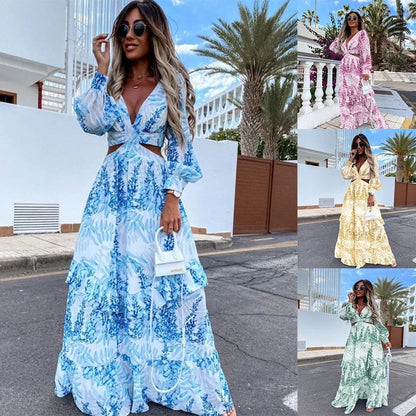 Fioraelle Robe Longue Femme – Robe d’Invitée Élégante à Manches Longues pour Mariages