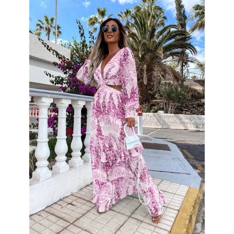 Fioraelle Robe Longue Femme – Robe d’Invitée Élégante à Manches Longues pour Mariages