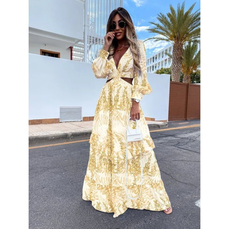 Fioraelle Robe Longue Femme – Robe d’Invitée Élégante à Manches Longues pour Mariages