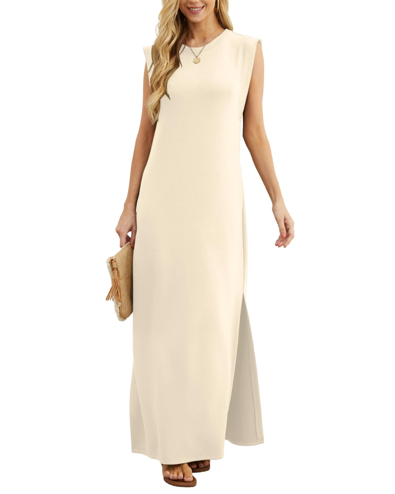 Erin Maxi Dress for Women Summer – Sleeveless Round Neck Slit & Pockets