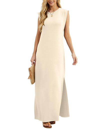 Erin Maxi Dress for Women Summer – Sleeveless Round Neck Slit & Pockets