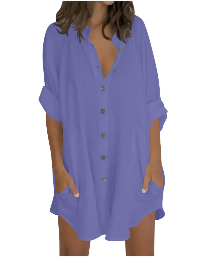 Vanessa Women's Summer Tunic – Oversized Linen Cotton Shirt with 3/4 Sleeves