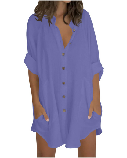 Vanessa Women's Summer Tunic – Oversized Linen Cotton Shirt with 3/4 Sleeves