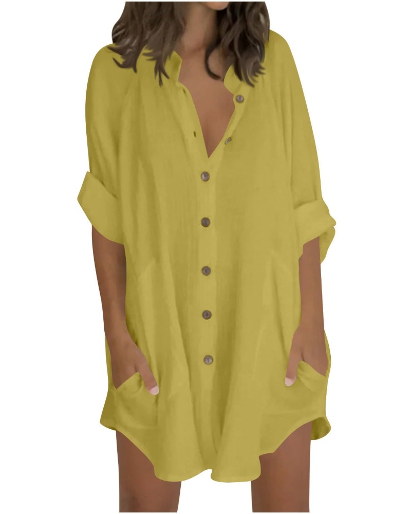 Vanessa Women's Summer Tunic – Oversized Linen Cotton Shirt with 3/4 Sleeves