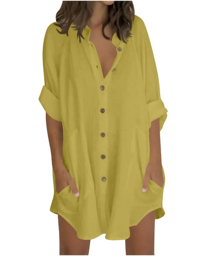 Vanessa Women's Summer Tunic – Oversized Linen Cotton Shirt with 3/4 Sleeves