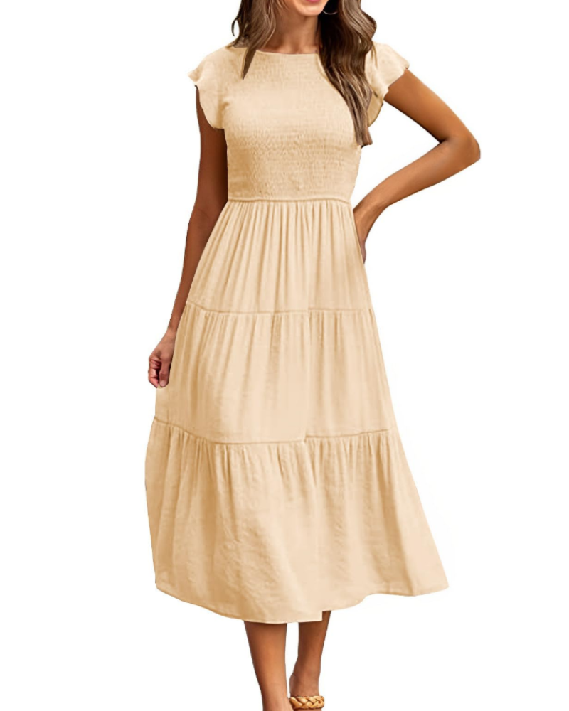 Plinky Women's Dress – Summer Ruffle Elastic Waist A-Line Midi Dress