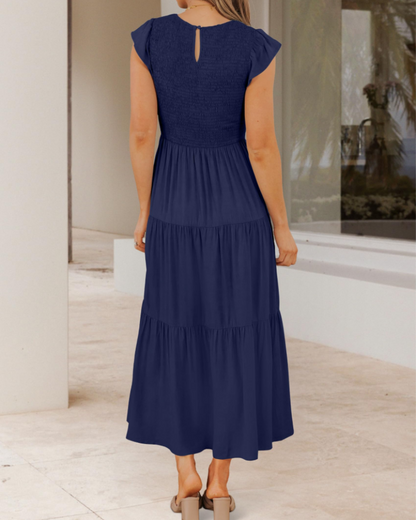 Gemma Midi Dress for Women – Smocked Waist with Ruffled Sleeves