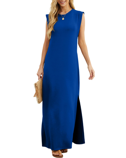 Erin Maxi Dress for Women Summer – Sleeveless Round Neck Slit & Pockets