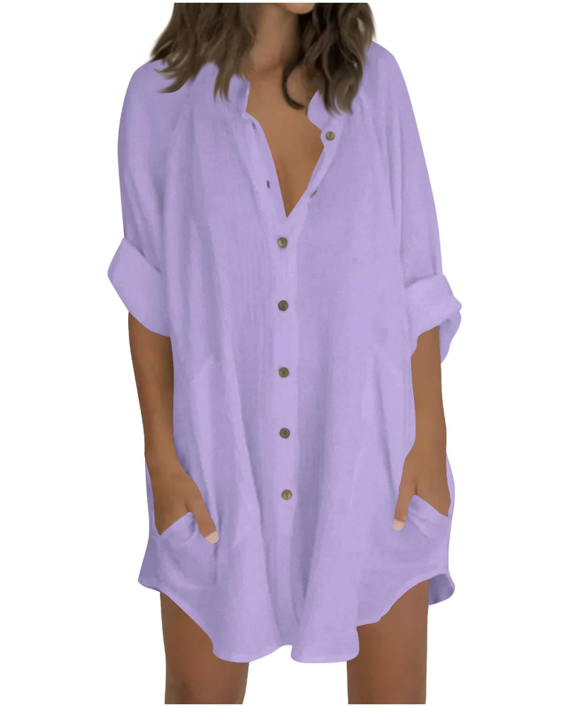 Vanessa Women's Summer Tunic – Oversized Linen Cotton Shirt with 3/4 Sleeves