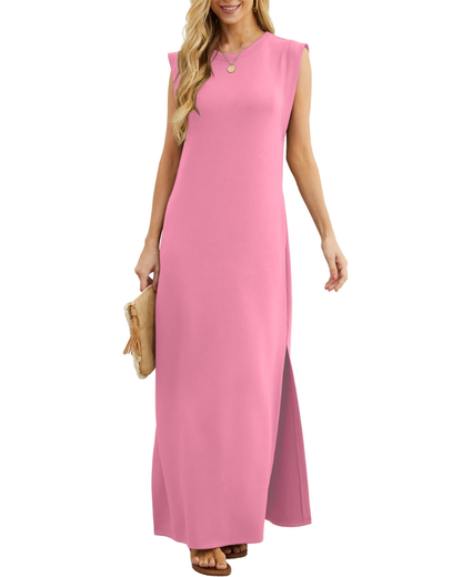Erin Maxi Dress for Women Summer – Sleeveless Round Neck Slit & Pockets