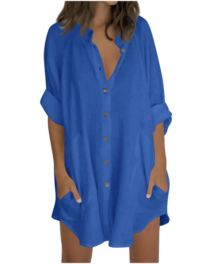 Vanessa Women's Summer Tunic – Oversized Linen Cotton Shirt with 3/4 Sleeves