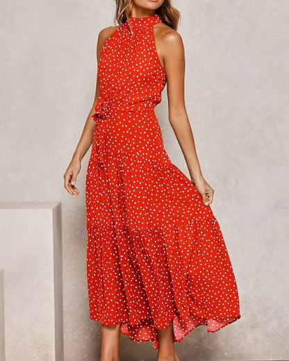 Fina Women's Maxi Bohemian Dress – Polka Dot Print, Off-Shoulder, Flowing Cut for Summer